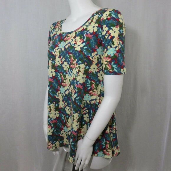 LuLaRoe S Perfect Tee Tunic Top Shirt Floral Lattice Blue Green Red Yellow Pink - Picture 8 of 11